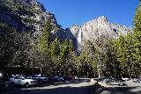 Yosemite_Firefall_002_02242022 - Contextual view of the Yosemite Lodge Parking Lot backed by the Upper Yosemite Falls in February 2022