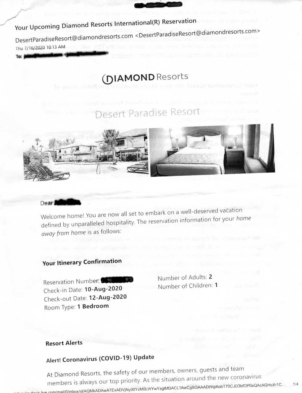 Regardless of whether we use Booking.com or not, we always print out each of our confirmations. This one was from Expedia.com, but their confirmations lacked the tight detail that Booking.com's confirmations had