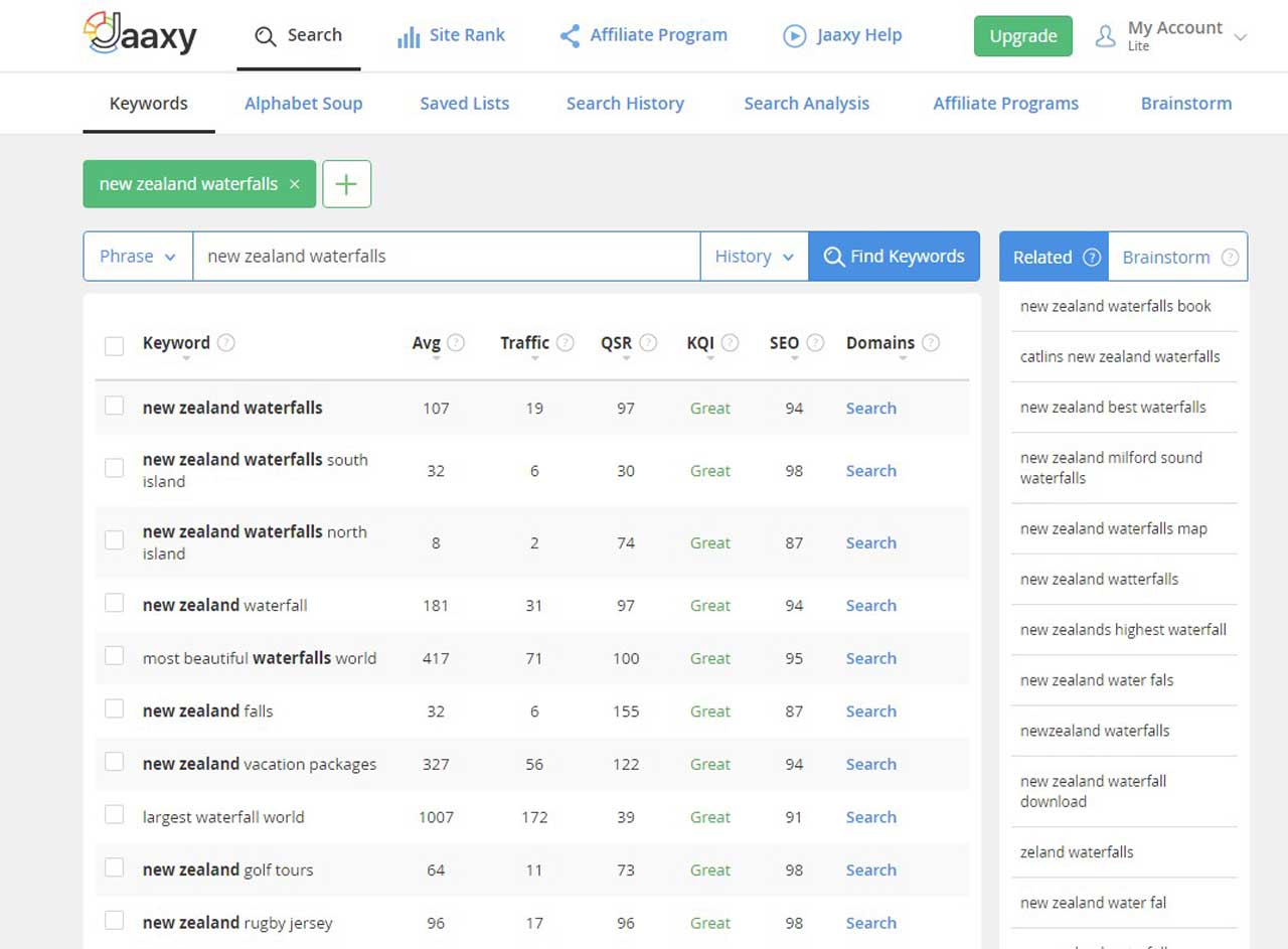 Using Jaaxy to look up which keywords are viable to build a website around