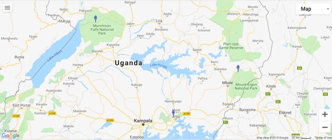 Uganda Waterfalls Map