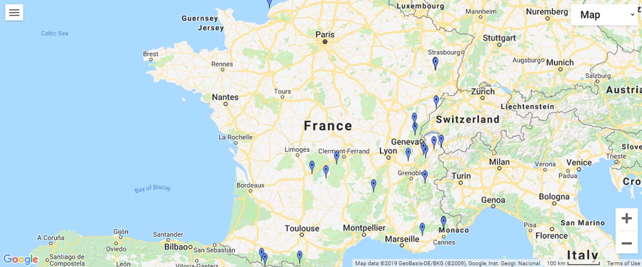 France Waterfalls Map