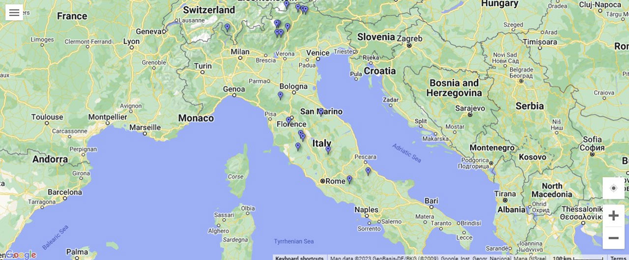 Italy Waterfalls Map