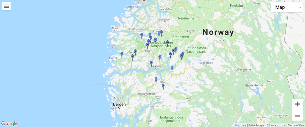 Norway Sogn og Fjordane Waterfalls Map