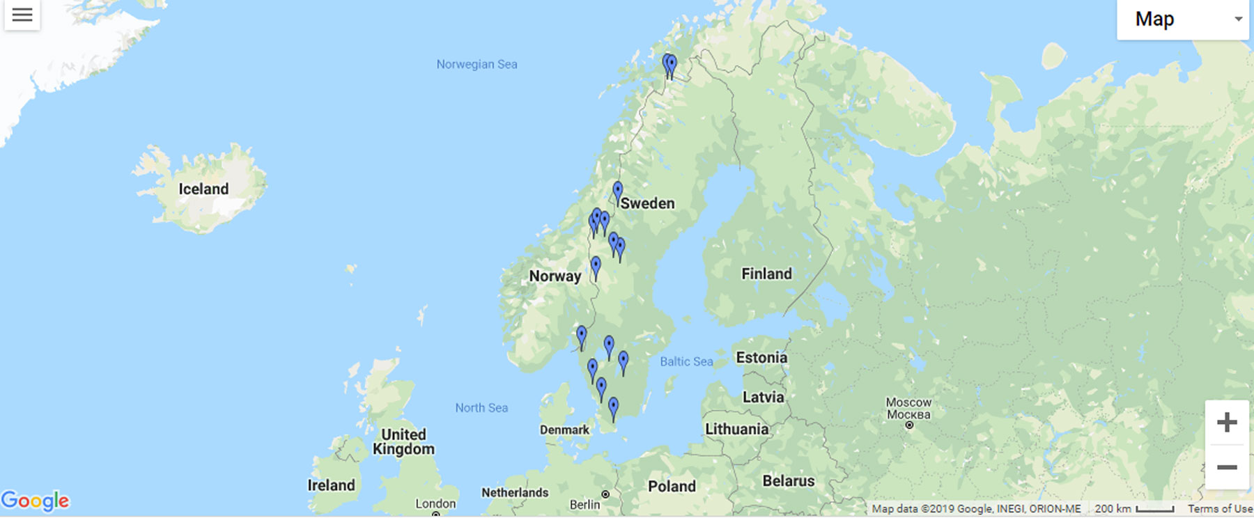 Sweden Waterfalls Map