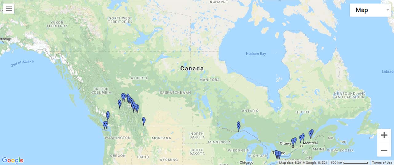Canada Waterfalls Map