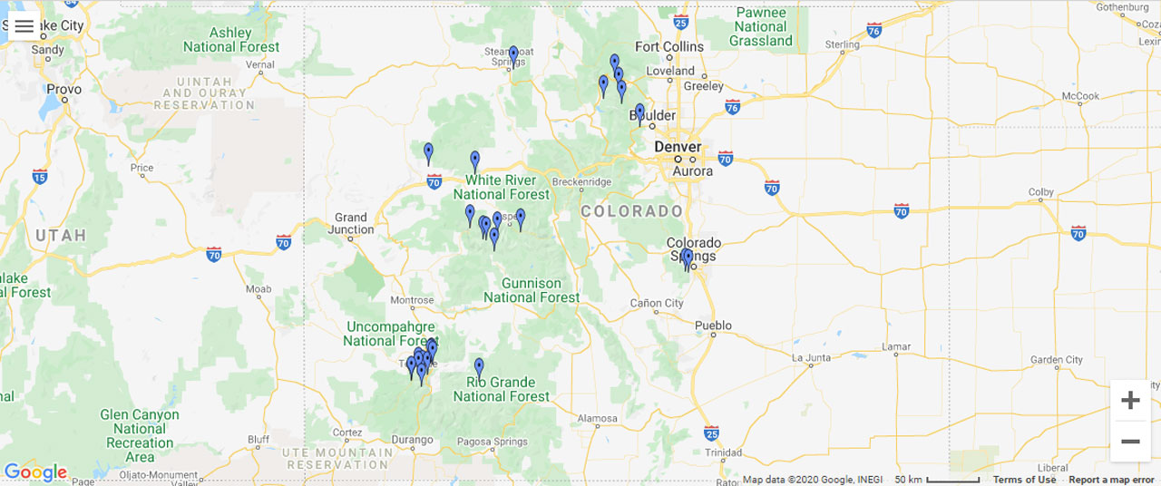 Colorado Waterfalls Map