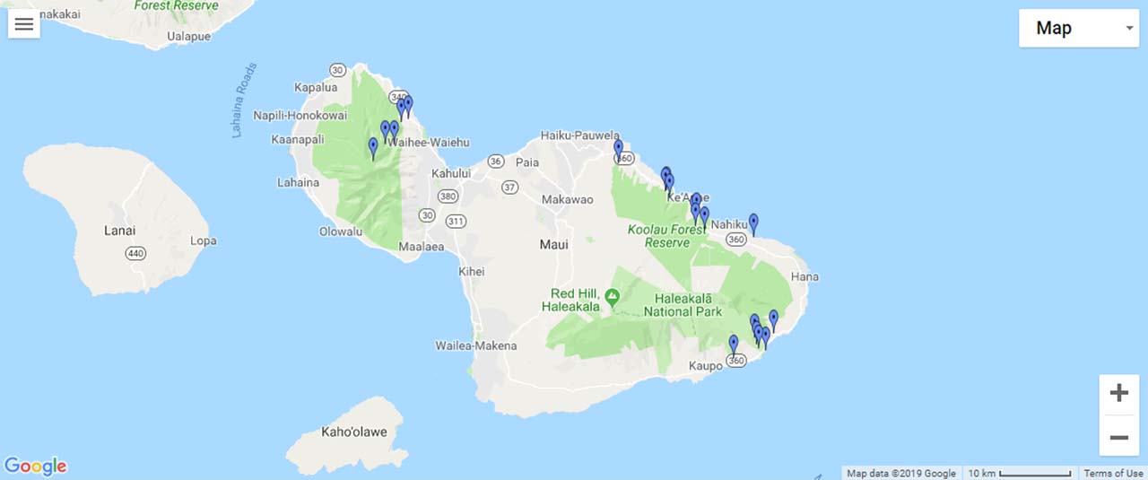 Maui (Hawaii) Waterfalls Map