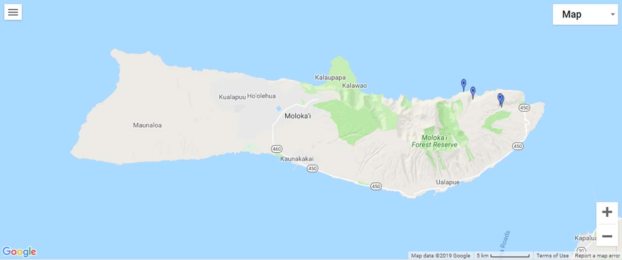 North America Usa Hawaii Molokai Map 