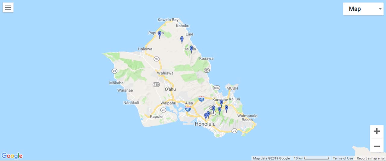 Oahu (Hawaii) Waterfalls Map