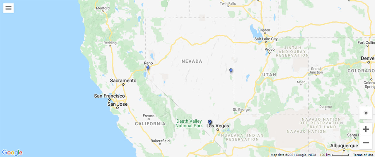 Nevada Waterfalls Map