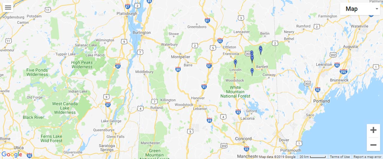 New Hampshire Waterfalls Map