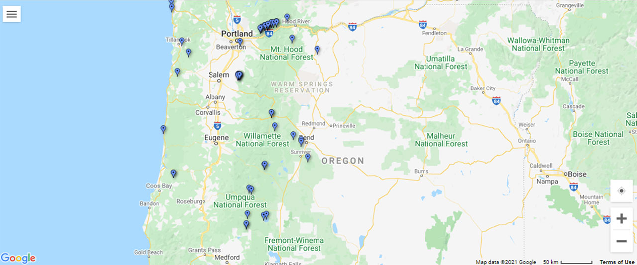 Oregon Waterfalls Map