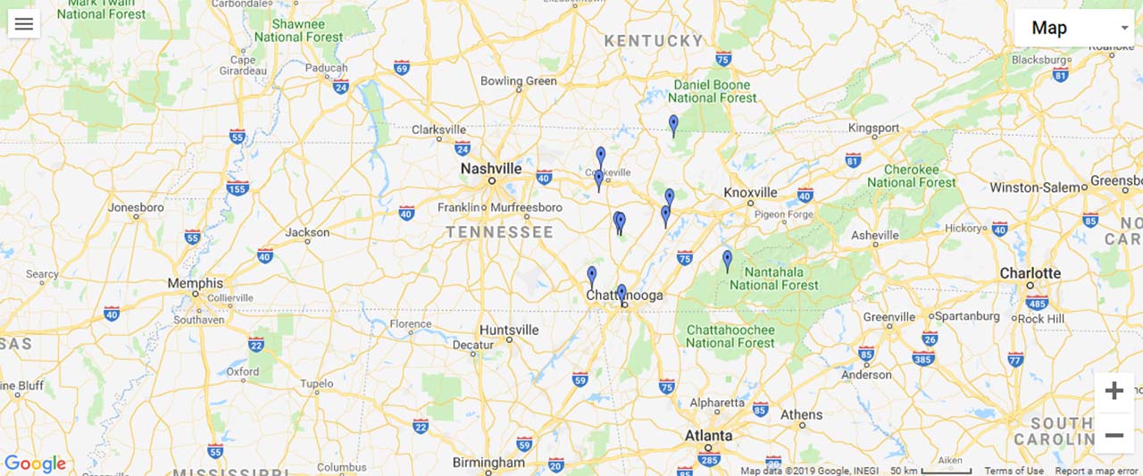 Tennessee Waterfalls Map