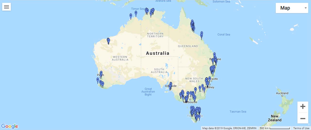 Australia Waterfalls Map