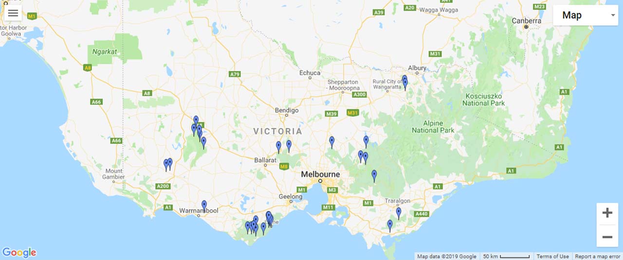 Waterfalls Map of Victoria, Australia