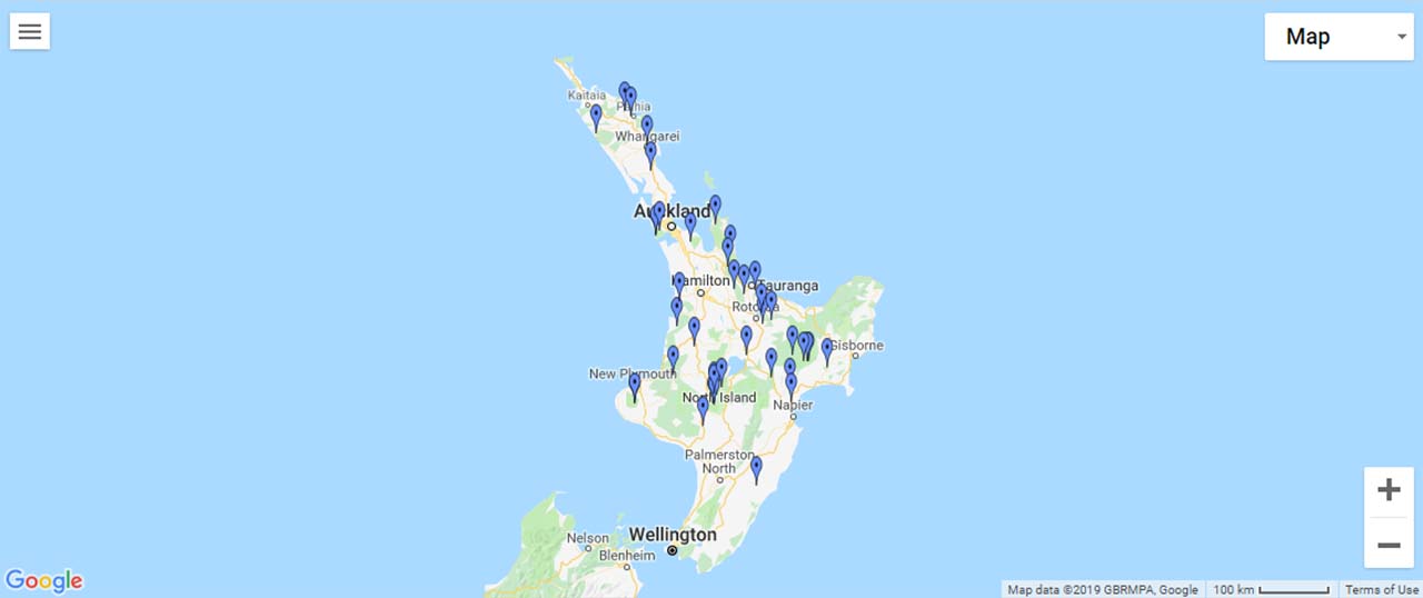 New Zealand North Island Waterfalls Map
