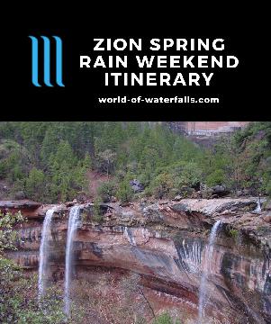 With our waterfalling passion in full swing, I had this idea to try to time a visit to Zion National Park (and its harsh desert environment) in the hopes of seeing waterfalls. What transpired was this short weekend trip where we managed to see waterfalls under a rain storm...