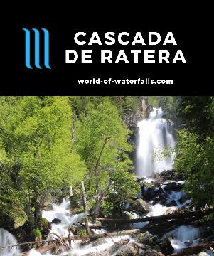 Cascada de Ratera is a 50m cascade between the Lakes Sant Maurici and Ratera in Parc Nacional d'Aigüestortes i Estany de Sant Maurici near Espot, Catalonia.