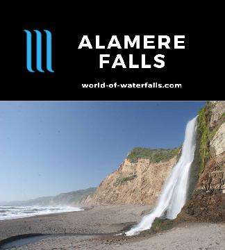 Alamere Falls is a multi-drop waterfall with its last 50ft spilling onto a secluded beach accessed by an 8.5-mile round-trip hike in Point Reyes near Bolinas.