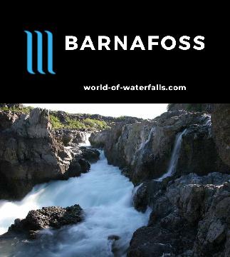 Barnafoss is really more of a series of rapids on the Hvítá River where it was forced through a narrow rocky chute that once had a natural bridge across it.