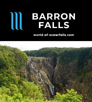Barron Falls is a regulated 131m waterfall dropping from the Atherton Tablelands into the Barron Gorge near Cairns easily seen on a short walk or by rail.