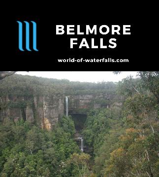 Belmore Falls is a 100m pair of plunge waterfalls on Barrengarry Creek in the Illawarra experienced by from a distance by short walks to a couple lookouts.