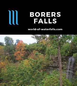 Borer's Falls is a 15m waterfall on Borer's Creek seen from a lookout after a walk along Rock Chapel Road in Dundas, a suburb of Hamilton, Ontario, Canada.