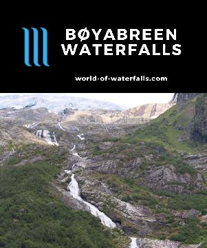 Boyabreen (Bøyabreen) Waterfalls are waterfalls that I spotted below and around the Bøyabreen Glacier (one of the easiest glaciers to see) in Fjærland, Norway.