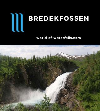 Bredekfossen is an elusive 40m powerful waterfall on the Stormdalsåga River reachable by a rugged 9-10km hike with some rough scrambling in Nordland County.