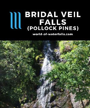 Bridal Veil Falls is an 80ft seasonal drive-to waterfall off the high-speed Hwy 50 between Sacramento and South Lake Tahoe near Pollock Pines, California.