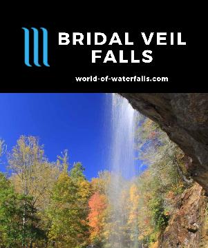 Bridal Veil Falls is a 45ft waterfall in Nantahala NF that spilled over a an alcove deep enough to let vehicles drive behind it near Highlands, North Carolina.