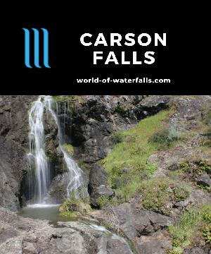 Carson Falls is a 150ft five-tiered waterfall reached by an up-and-down hike on open roads with views of the north end of the San Francisco Bay in Marin County.
