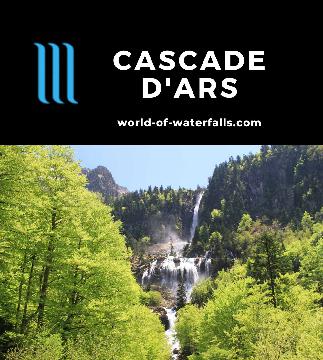 Cascade d'Ars (Ars Waterfall) is a 246m 3-stage waterfall near Aulus-les-Bains in the Pyrenees of France, where we had to earn our visit with a demanding hike.
