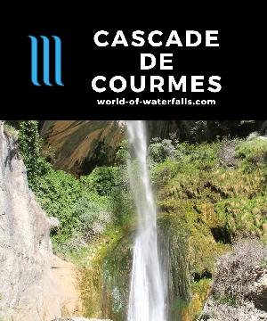Cascade de Courmes is a tall and colorful free-falling waterfall in the Gorge du Loup inland from the Cote d'Azur (French Riviera) near Nice and Cannes, France.