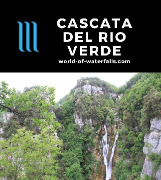 Cascata del Rio Verde (Rio Verde Waterfall) is a 200m waterfall over 3 drops reached by a short walk to its lookouts in the Abruzzo area near Borrello, Italy.