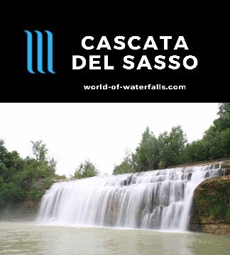 Cascata del Sasso is a 15m tall 100m wide waterfall on the Metauro River in the town of Sant'Angelo in Vado near Urbania in the Marche Region of Italy's east.