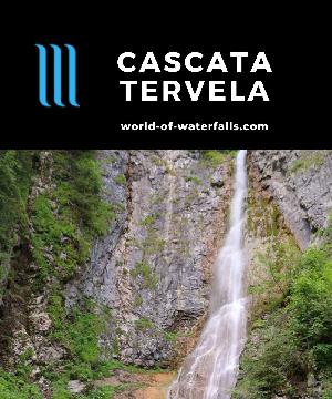 Cascata Tervela is a 50m two-tiered waterfall fronting Monte Pana visible from the SS242, but best seen on walks from the town of Santa Cristina di Val Gardena.