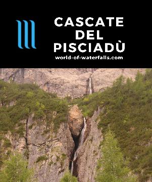 Cascate del Pisciadu (Cascate del Pisciadù or Pisciadu Waterfalls) is an 80m waterfall tumbling in a crevice within the Dolomite near Colfosco, Corvara, Italy.