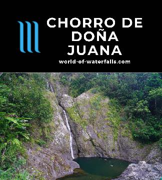 The Chorro de Dona Juana Waterfall is a roadside stop and swimming hole in the Cordillera Central Mountains near the geographical center of Puerto Rico.