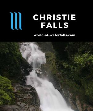 Christie Falls is a rushing roadside waterfall on Falls Creek right besides a narrow single-lane bridge on the Milford Sound Highway in Fiordland, New Zealand.