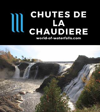 Chutes de la Chaudiere (or Chaudiere Falls) is a 35m tall regulated but year-round waterfall on the Chaudiere River in the city of Levis next to Quebec City.