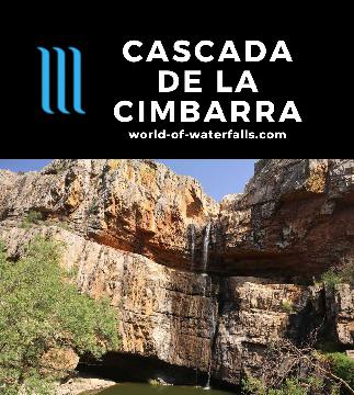 Cascada de la Cimbarra is a 20m seasonal waterfall caused by a fault in the Río Guarrizas reached by a trail to its base and overlook near Aldeaquemada, Spain.