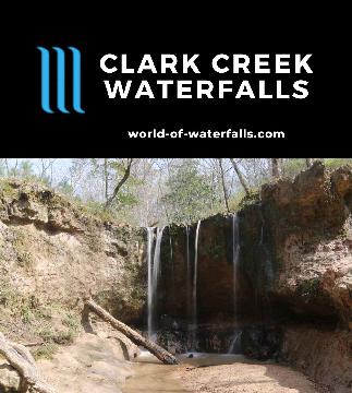 Clark Creek Waterfalls are at least 5 15-20ft waterfalls over a 3.5-mile round-trip hike in the Clark Creek Natural Area in Mississippi by the Louisiana border.