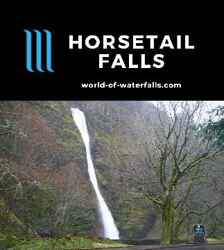 Horsetail Falls is an easy-to-visit 176ft waterfall right off the Historic Columbia River Highway in Oregon's Columbia River Gorge just east of Multnomah Falls.