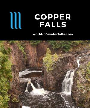 Copper Falls and Brownstone Falls are 30ft and 40ft waterfalls on the Tyler Forks of the Bad River seen from lookouts on the loop walk near Ashland, Wisconsin.