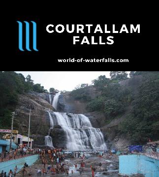 Courtallam Main Falls (or Kutralam Main Falls) is a 30-40m ayurvedic waterfall that was easily the most popular and perhaps the largest such falls in India.