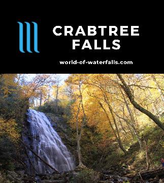 Crabtree Falls is a 70ft waterfall on Big Crabtree Creek accessed by a 2-mile round-trip hike from the Blue Ridge Parkway by Little Switzerland, North Carolina.