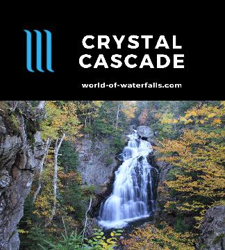 Crystal Cascade is a 100ft waterfall seen from an overlook reached by a 0.6-mile round-trip hike from the Pinkham Notch Visitor Center on Mt Washington, NH.