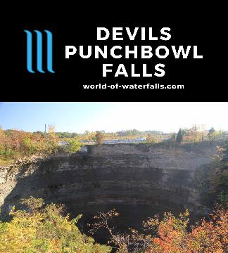 Devil's Punchbowl Falls is 37m seasonal plunge waterfall dropping into a semi-circular gorge with a lookout towards both the falls and Hamilton, Ontario, Canada