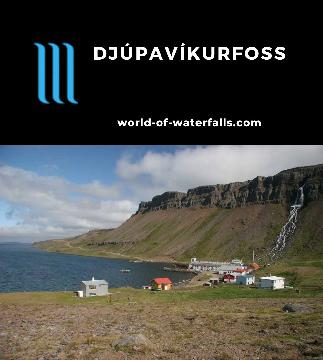 Djupavikurfoss is a cliff-tumbling waterfall backing the hauntingly beautiful and lonely town of Djupavik ('deep bay') on the Strandir Coast of the Westfjords.
